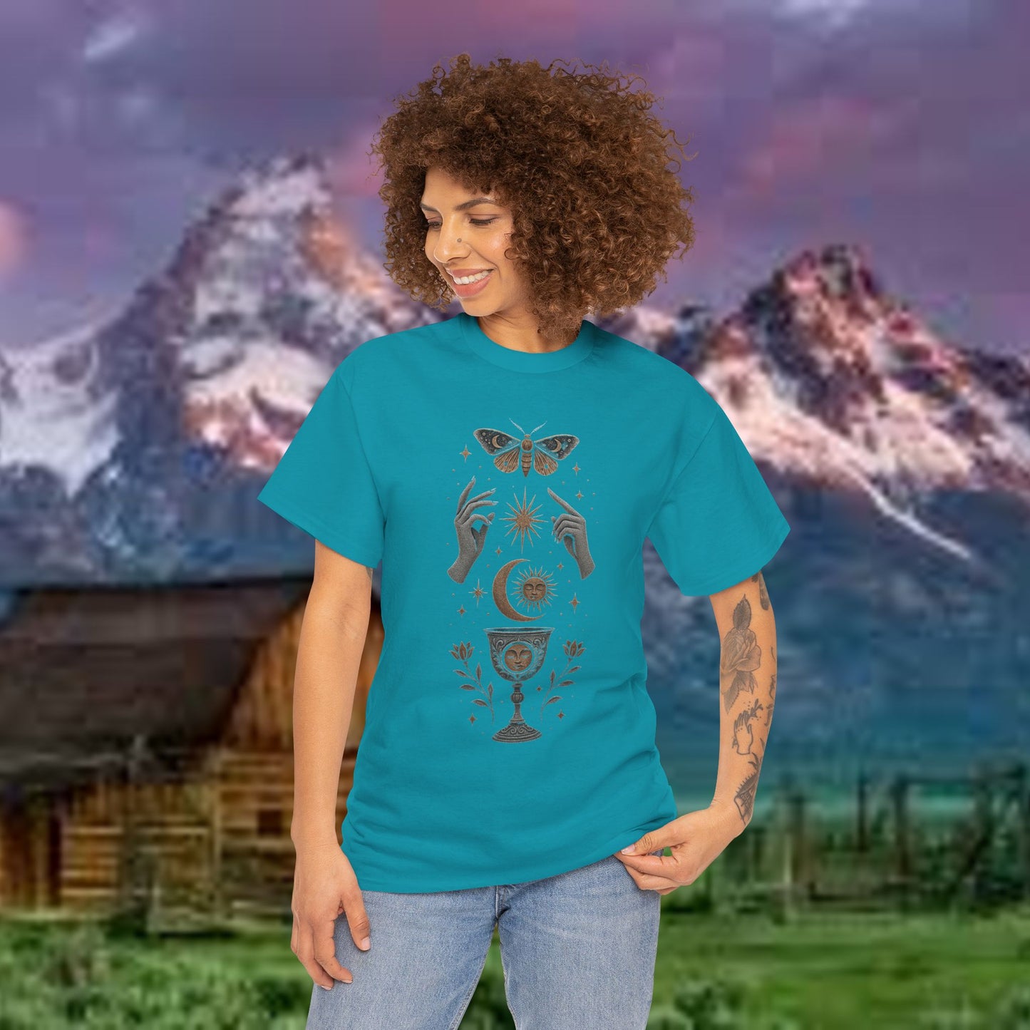 Boho Tee - Mystic Offering: Lunar Wisdom & Divine Flow Design