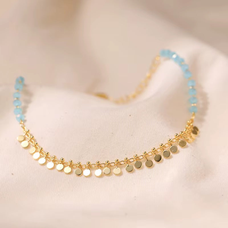 18K Gold Plated Tassels Charm Anklet for Women Boho Summer Bracelet Blue Stone Beaded Handmade Jewelry Wholesale