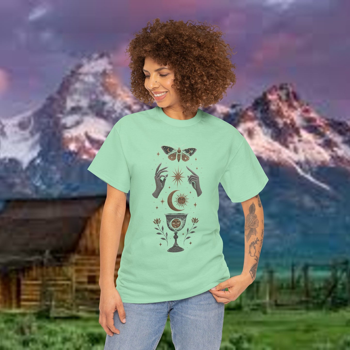 Boho Tee - Mystic Offering: Lunar Wisdom & Divine Flow Design