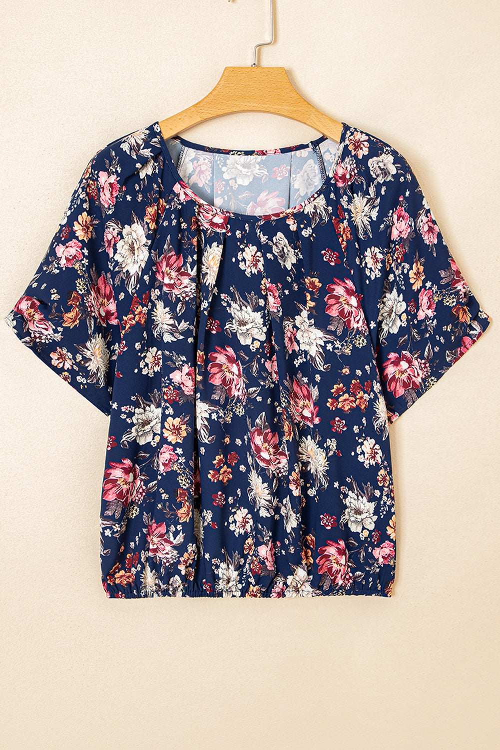 Blue Floral Print Flounce Sleeve Boho Blouse