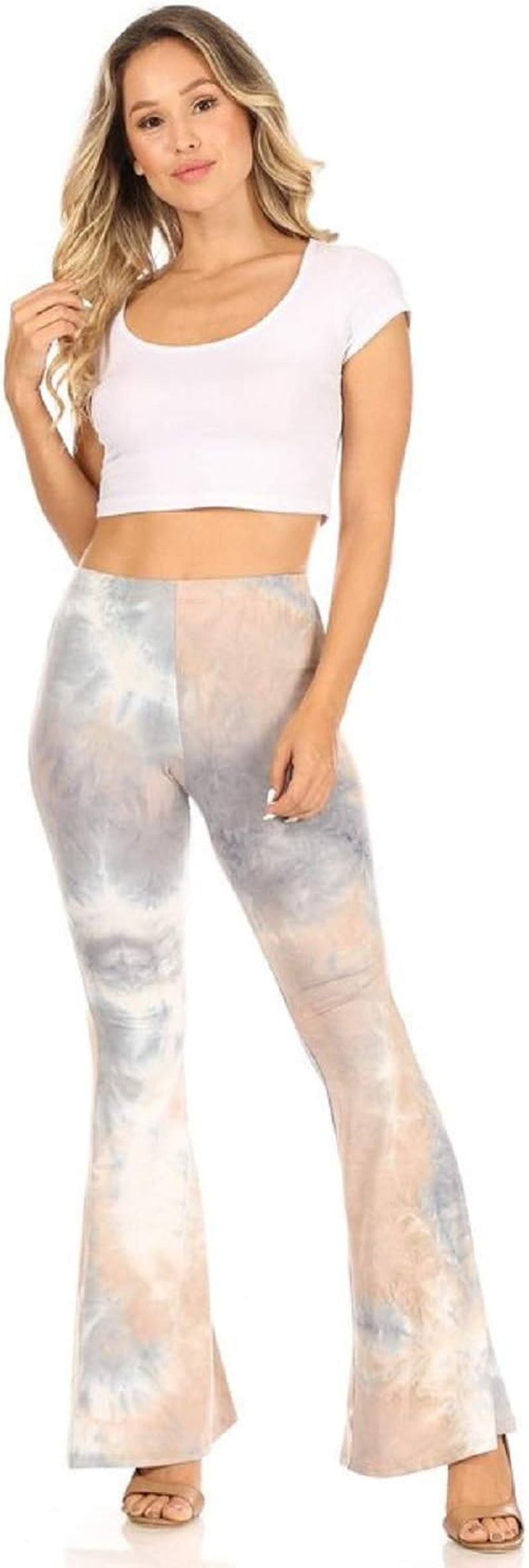 Boho Flare Pants, Elastic Waist, Wide Leg Pants for Women, Solid & Printed, Stretchy and Soft