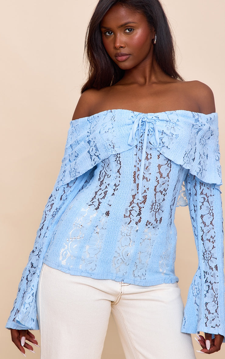 https://cdn-img.prettylittlething.com/5/d/4/a/5d4a8e070aa3b89503e346d1d7c7296c4804c0a4_CNN1295_1_sky_blue_fitted_lace_flared_sleeve_bardot_top.jpg