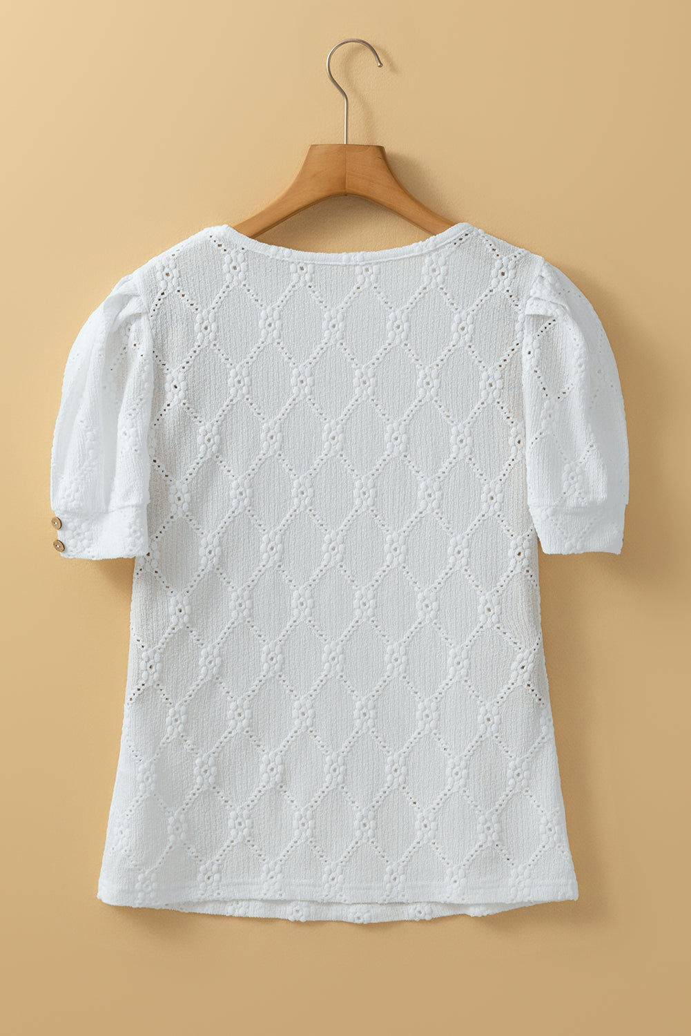 White Embroidered Floral Geometric Button Short Sleeve Top