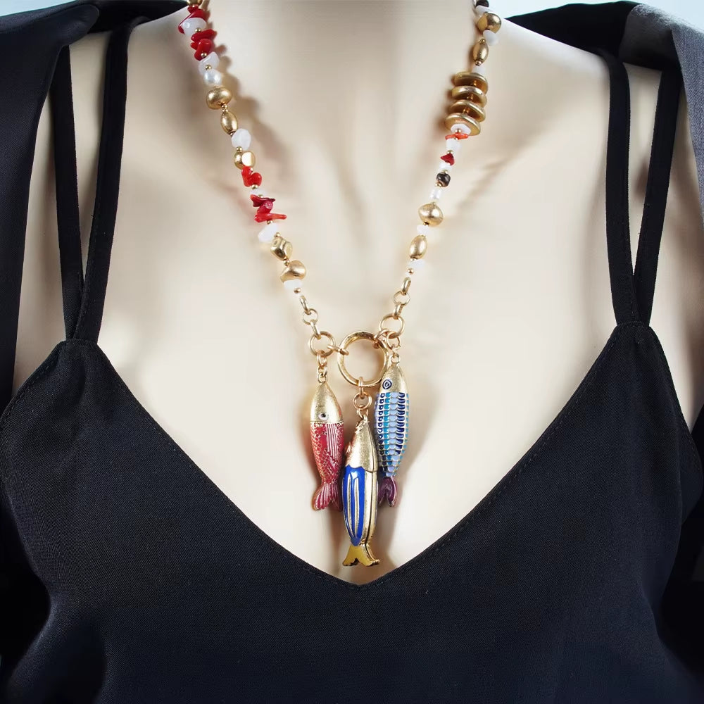 Cute Enamel Mermaid Necklace Fish Charm Pendant for Girls Women Ocean Animals Jewelry Gifts Charms Mermaid Accessories ﻿