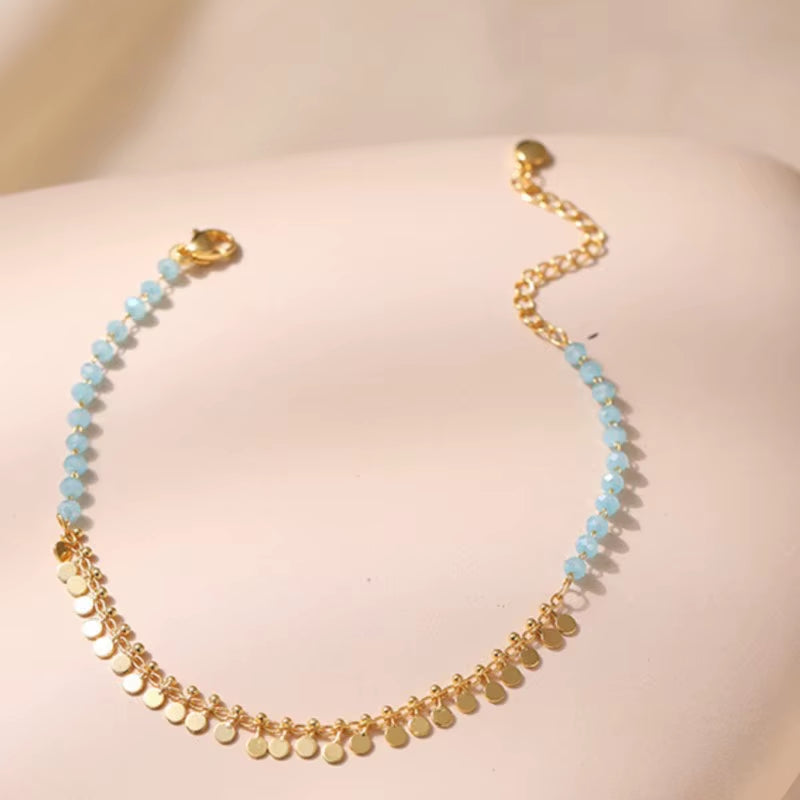 18K Gold Plated Tassels Charm Anklet for Women Boho Summer Bracelet Blue Stone Beaded Handmade Jewelry Wholesale