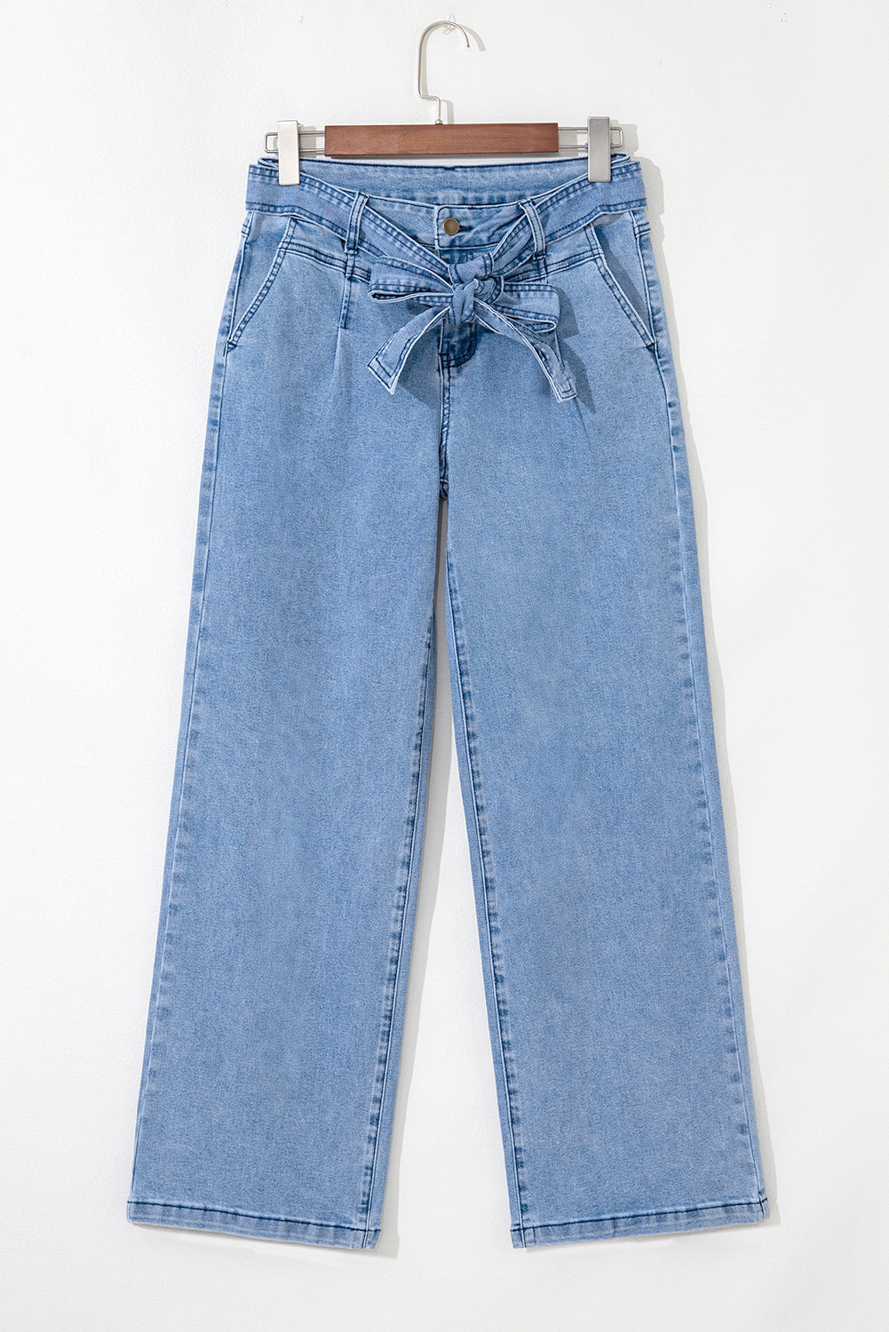 Beau Blue Vintage Washed Knot Belt Wide Leg Jeans