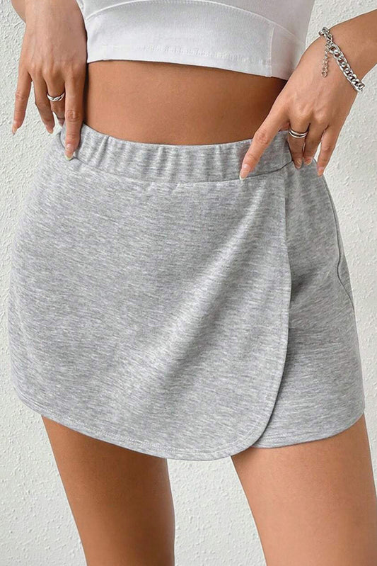 Gray Elastic Waist Plain Sports Shorts