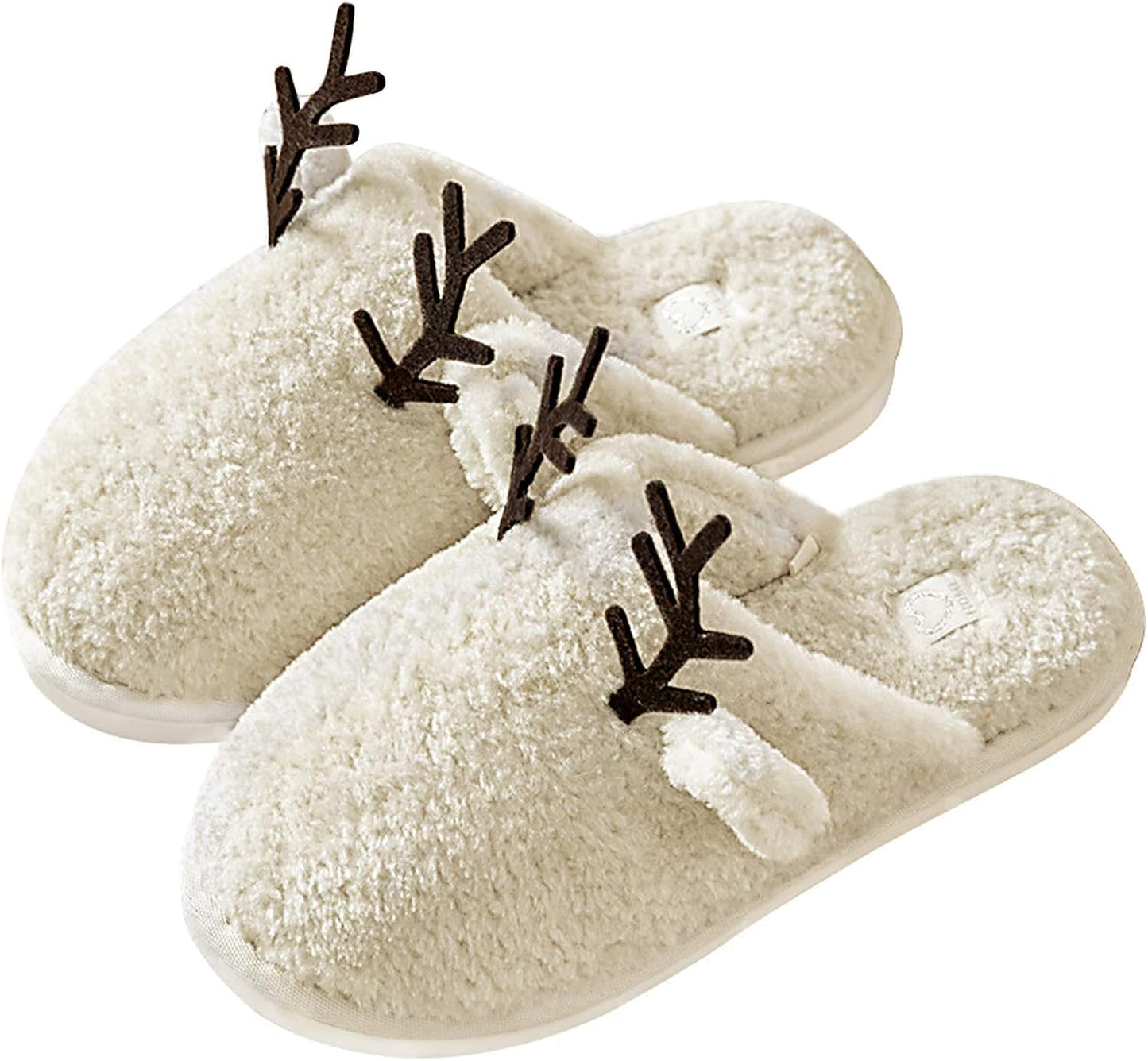 Women'S Cozy Fuzzy Fleece Slippers Memory Foam House Shoes Slide on Reindeer anti Slip Bedroom Slippers Indoor Outdoor
