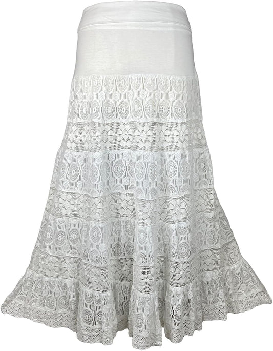 Women'S 2025 Summer Boho Peasant Tiered Long Lace Skirt Maxi - Net Flared Long Maxi Skirts for Women