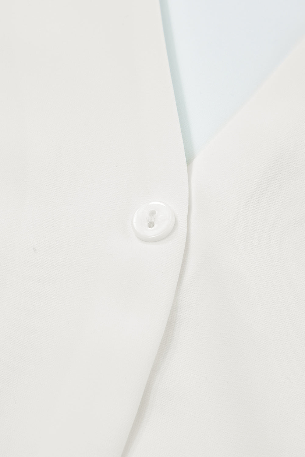 White Button Notched Neck Petal Sleeve Blouse