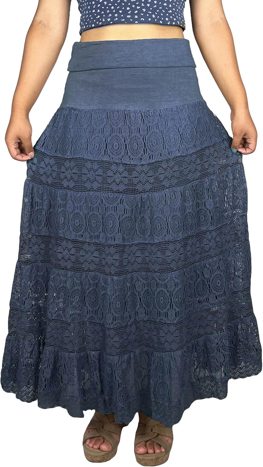 Women'S 2025 Summer Boho Peasant Tiered Long Lace Skirt Maxi - Net Flared Long Maxi Skirts for Women