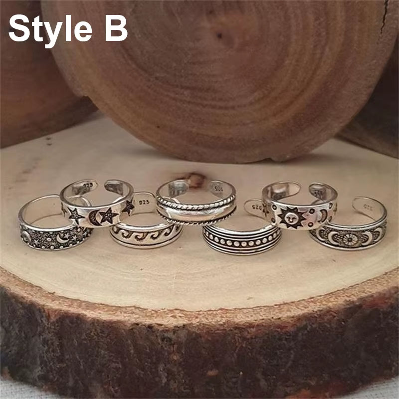9Pcs Beach Foot Ring Open Adjustable Toe Rings Wave Alloy Ring Adjustable Rings Set for Women Foot Jewelry Boho