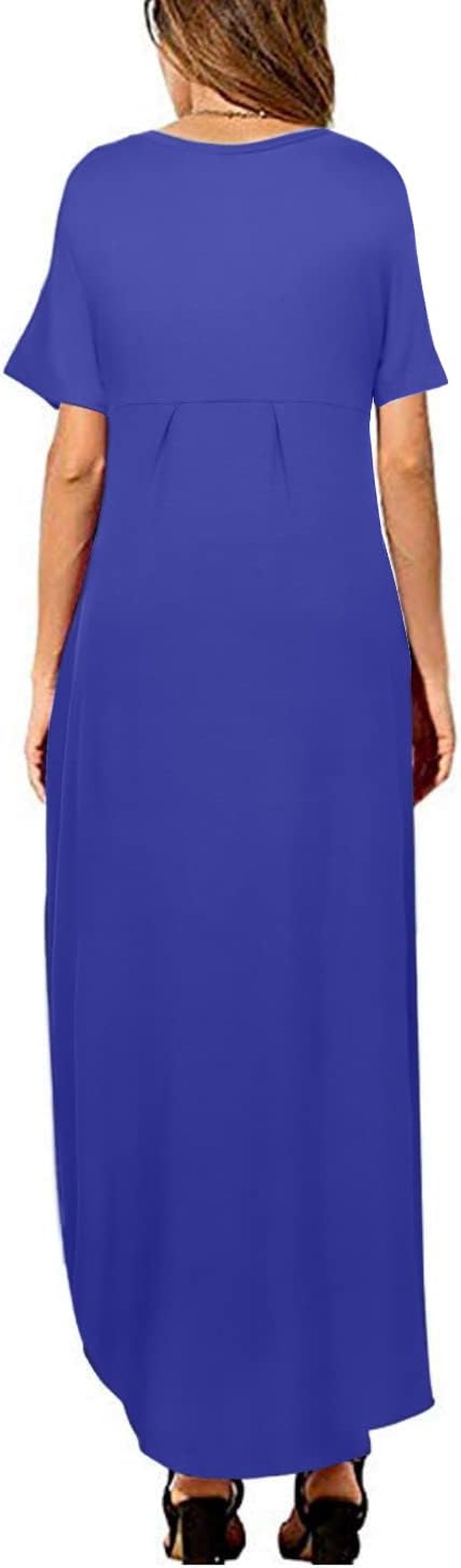 Women'S Summer Maxi Dress Short Sleeve V Neck Casual Loose Long Beach Split Dresses with Pockets