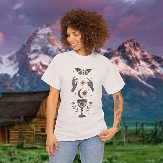 Boho Tee - Mystic Offering: Lunar Wisdom & Divine Flow Design