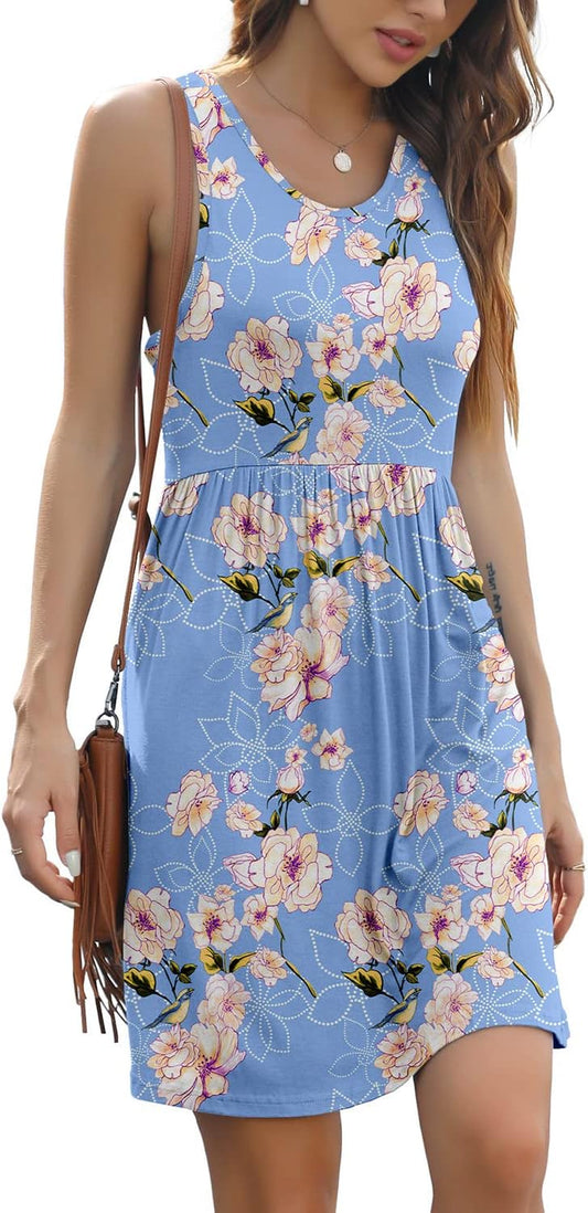 Dresses for Women Beach Sundress Casual Pockets Boho Fall Long Mini Dress