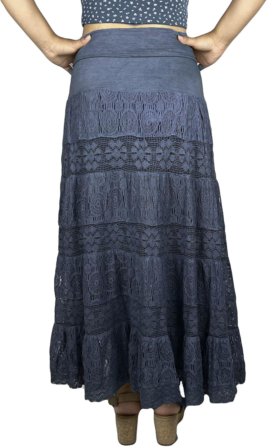 Women'S 2025 Summer Boho Peasant Tiered Long Lace Skirt Maxi - Net Flared Long Maxi Skirts for Women