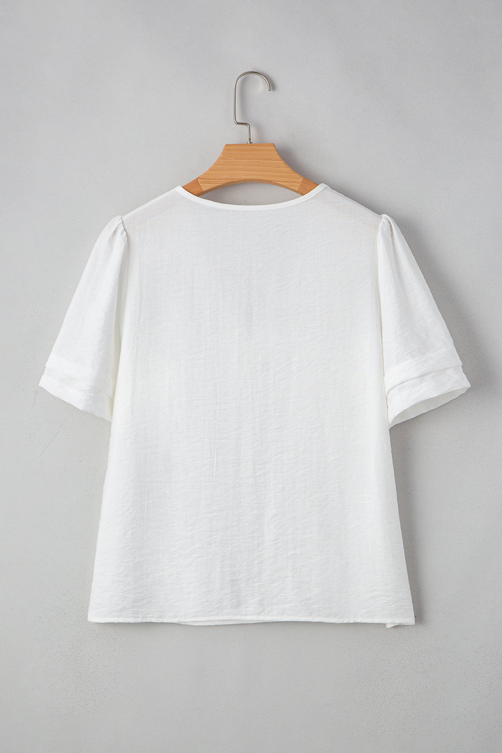 White Plain Lace Flower V Neck Blouse