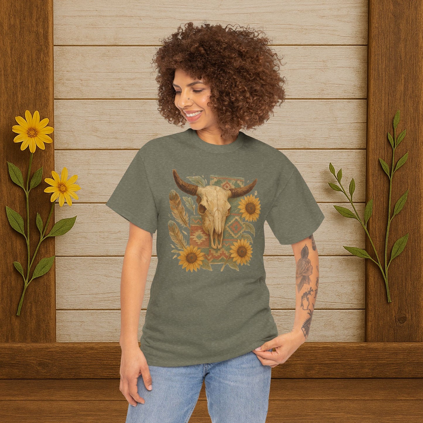 Boho Floral Tee - Unisex Heavy Cotton