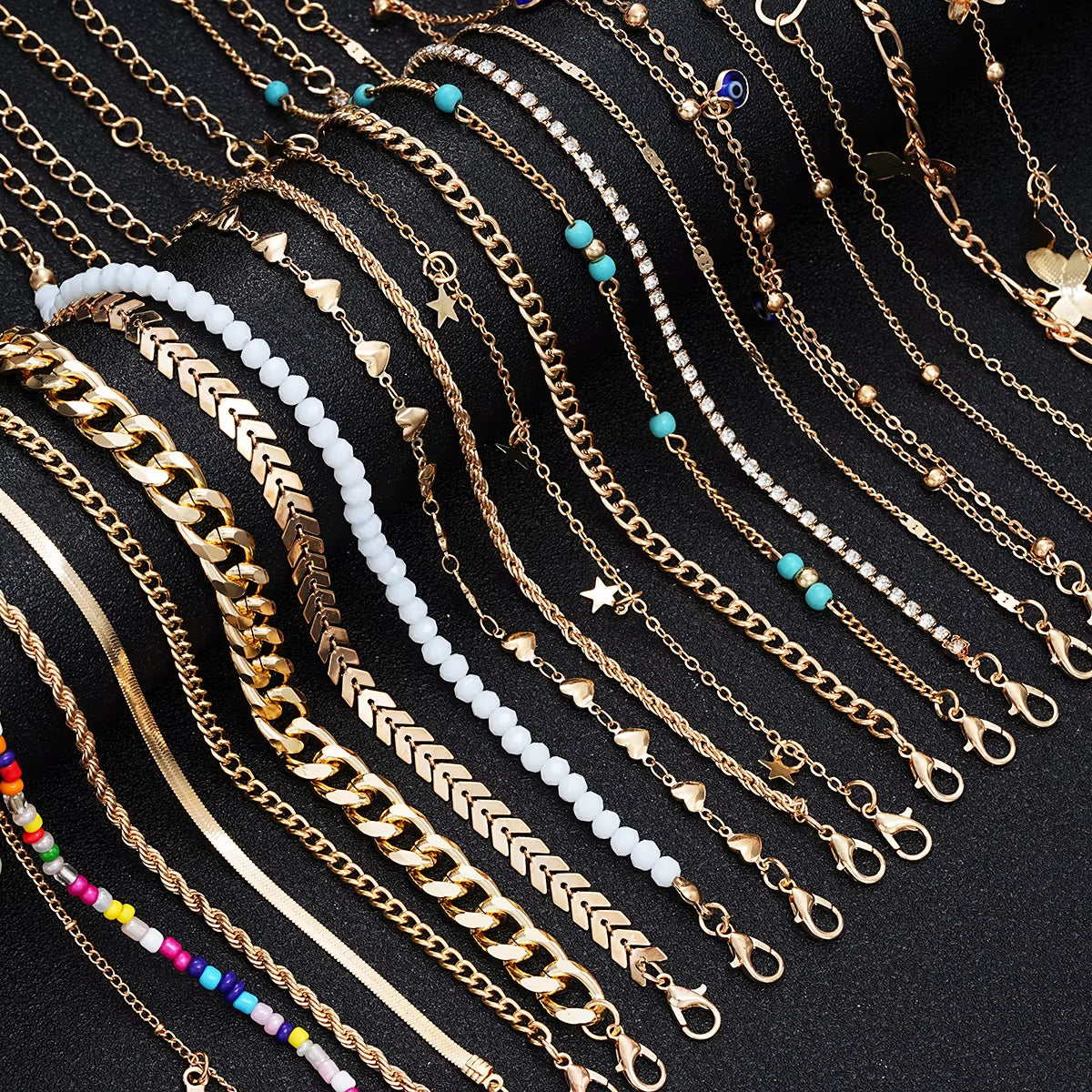 22 Pcs Minimalist Love Butterfly Shell Rhinestone Bead Anklet Set for Women Summer Beach Boho Anklets Fashion Jewelry Gifts 2024