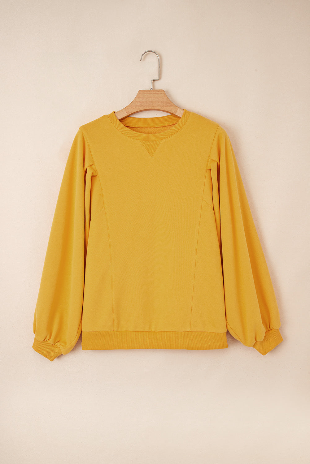 Citrus Balloon Sleeve Pullover Solid Color Sweatshirt