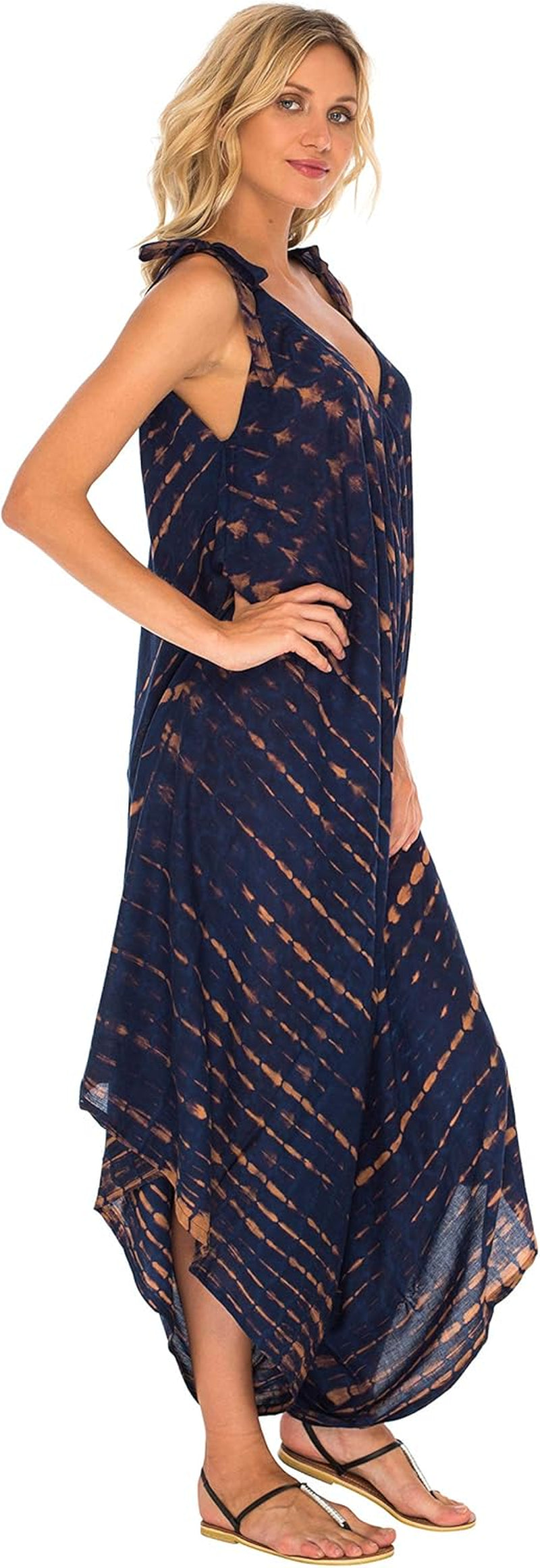 Womens Boho Harem Jumpsuit Casual Sleeveless One Piece Romper Wide Leg Loose Fit Tie Dye