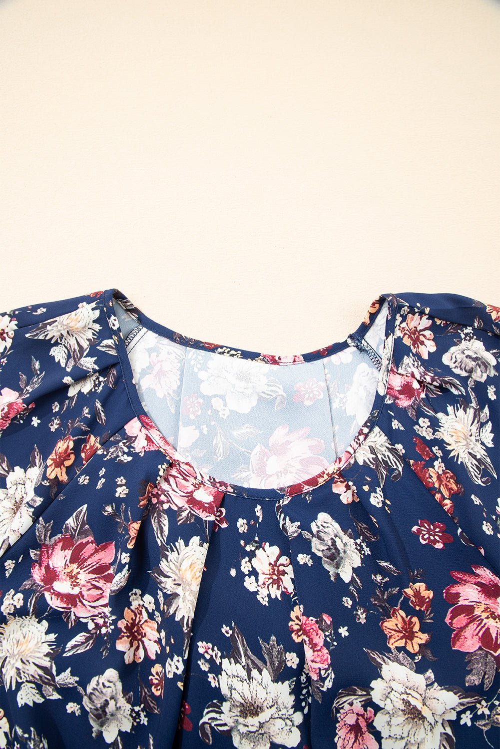 Blue Floral Print Flounce Sleeve Boho Blouse