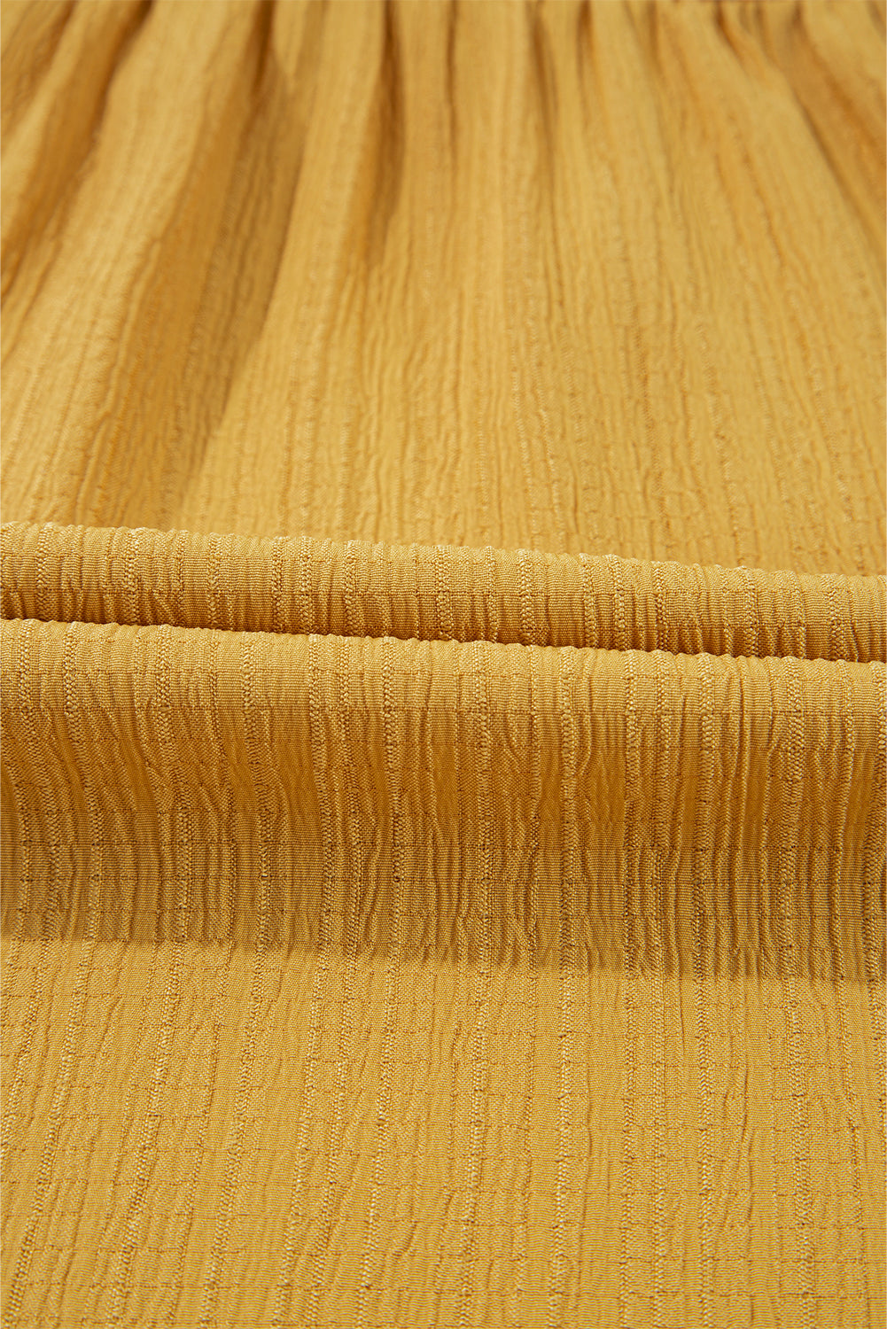 Mustard Geometric Short Puff Sleeve Frill Neck Blouse