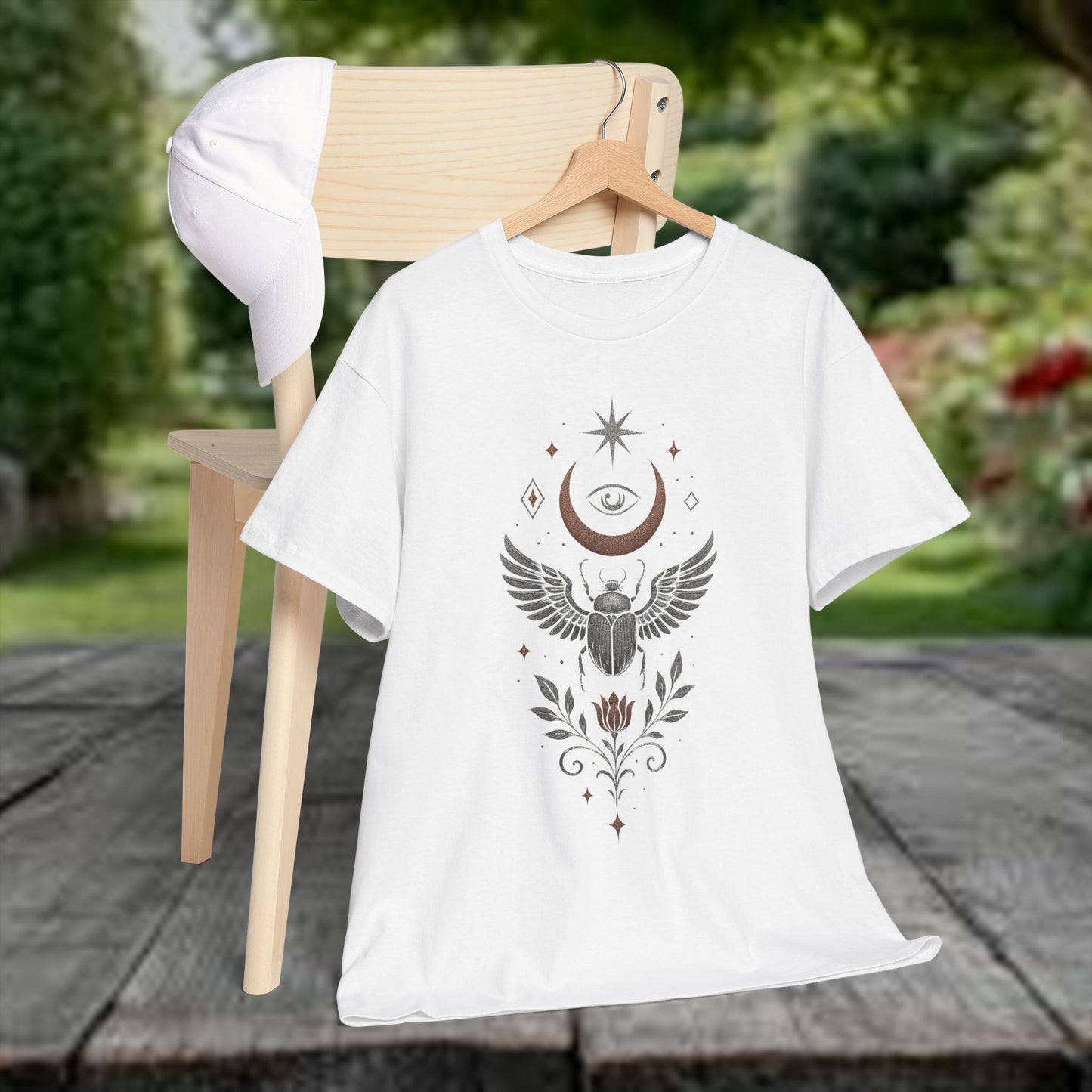Boho Tee -Celestial Guardian: Eye of the Scarab Design