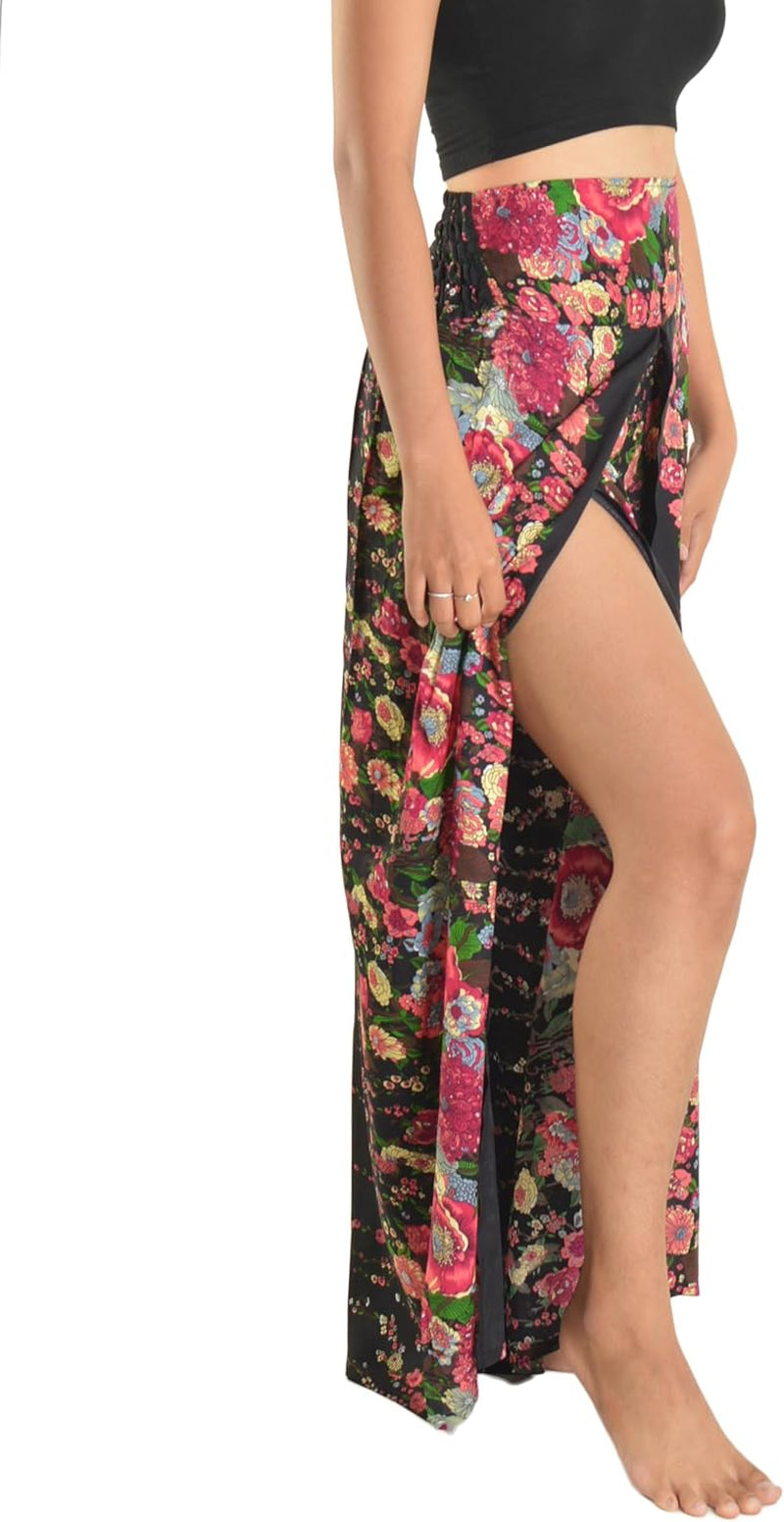 Womens Palazzo Slit Leg Wide Leg Wrap Pants Casual Beach Boho Hippie Bohemian Pilates Flowy Pants Sizes 2-18