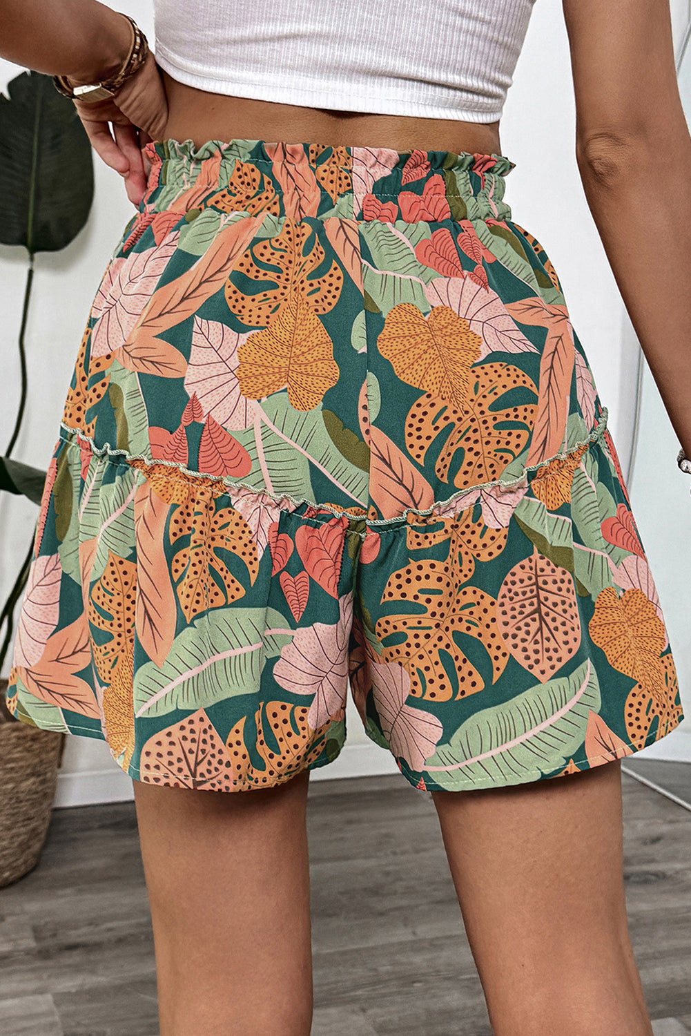 Green Boho Tie Waist Shorts