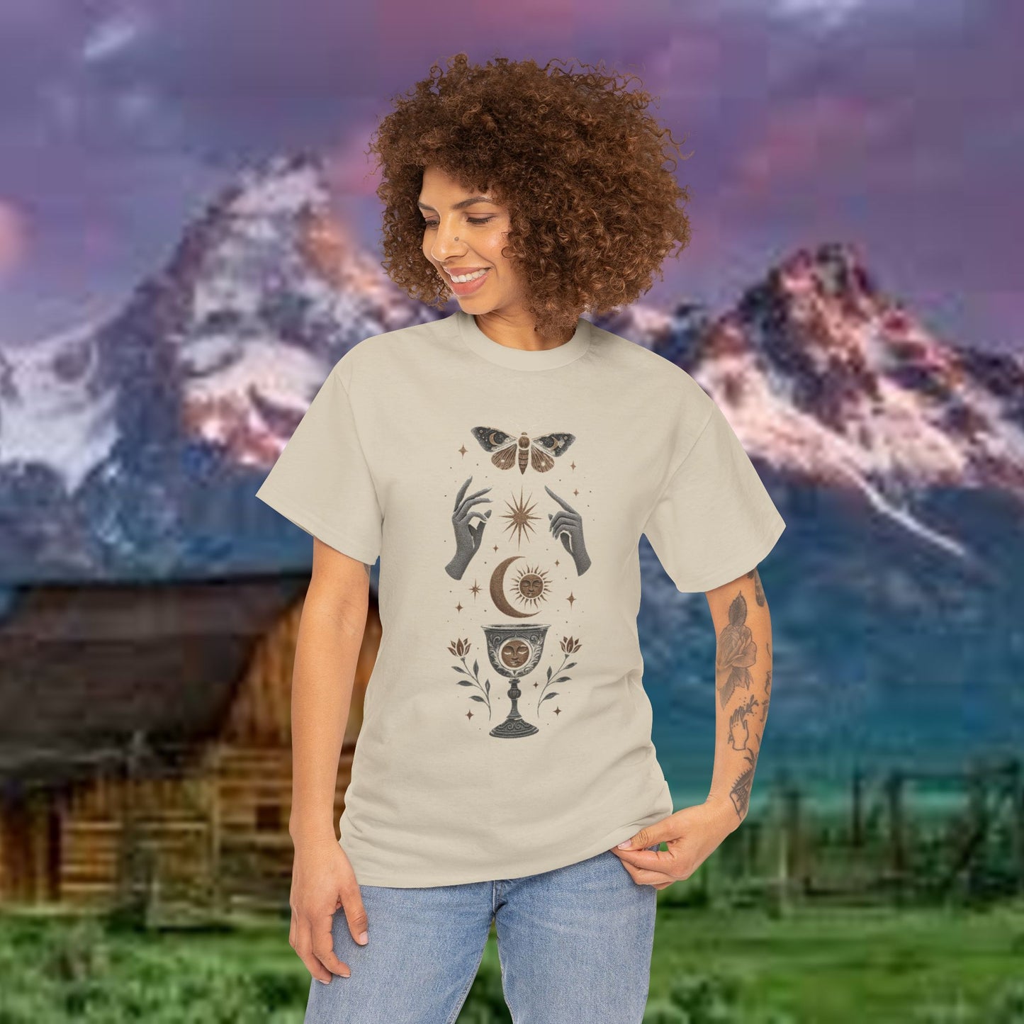 Boho Tee - Mystic Offering: Lunar Wisdom & Divine Flow Design