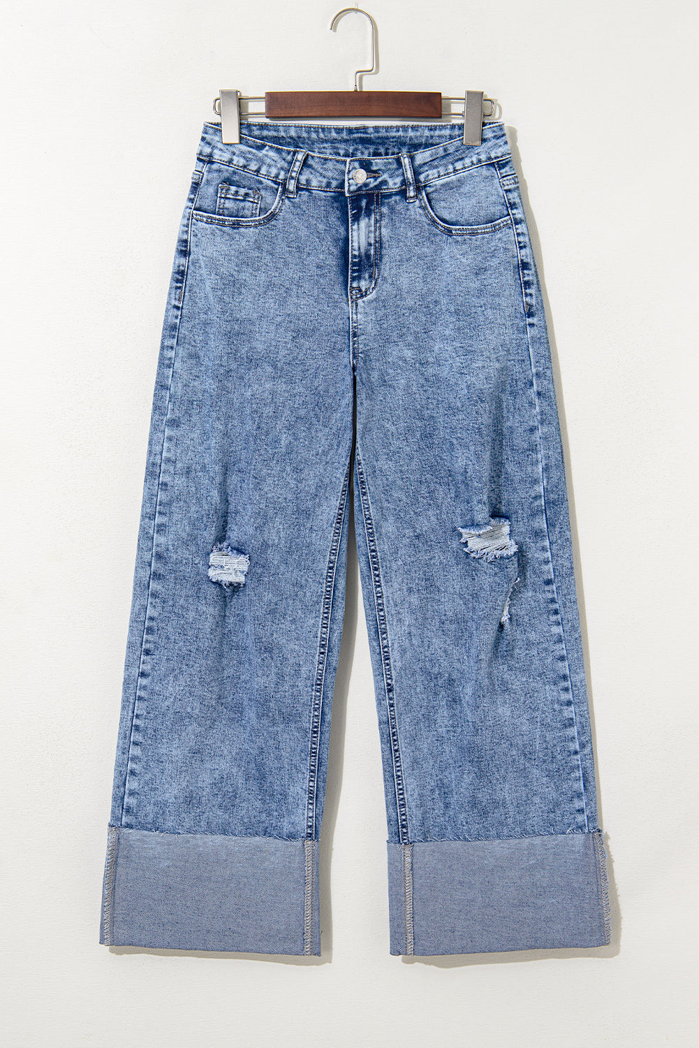 Ashleigh Blue Mineral Wash Distressed Wide Leg Jeans