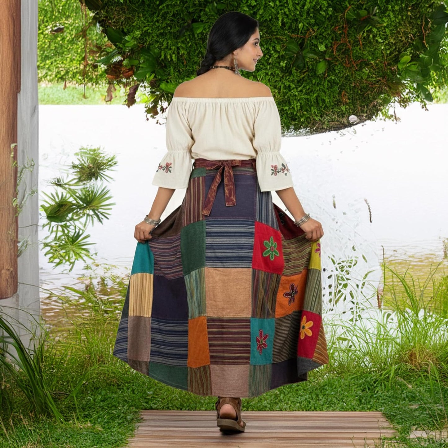 2025 Boho Tie Dye Winter Maxi Skirts for Women – High Waisted Wrap Cover up Patched Long Skirts for Women