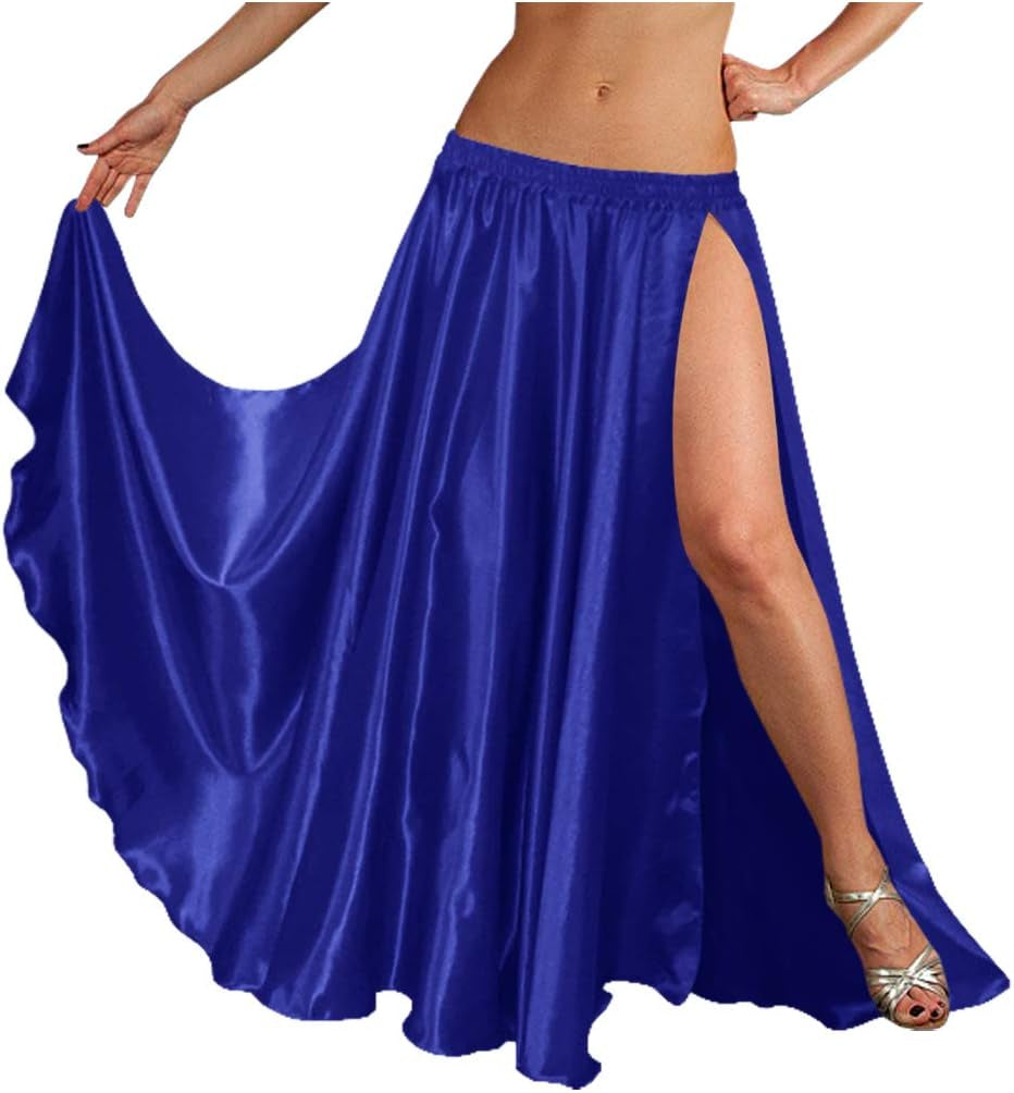 36" Long Women'S Satin 2 Slit Full Skirt Belly Dance Gypsy Tribal 9 Yard Panel Jupe Flamenco Rock