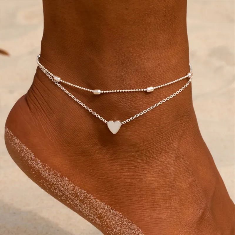 Boho Double Layer Anklets for Women Pearl Streaming Pendant Foot Chains 8 Shape Beach Bracelet Anklets Solar System Bracelet
