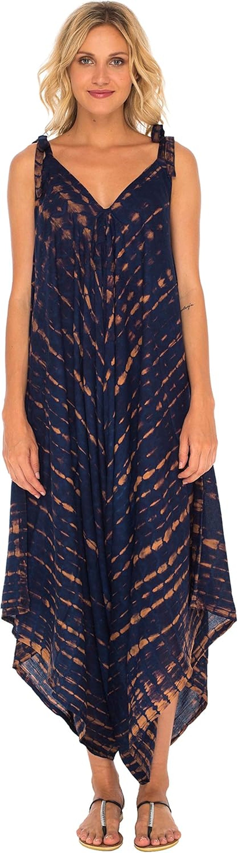 Womens Boho Harem Jumpsuit Casual Sleeveless One Piece Romper Wide Leg Loose Fit Tie Dye