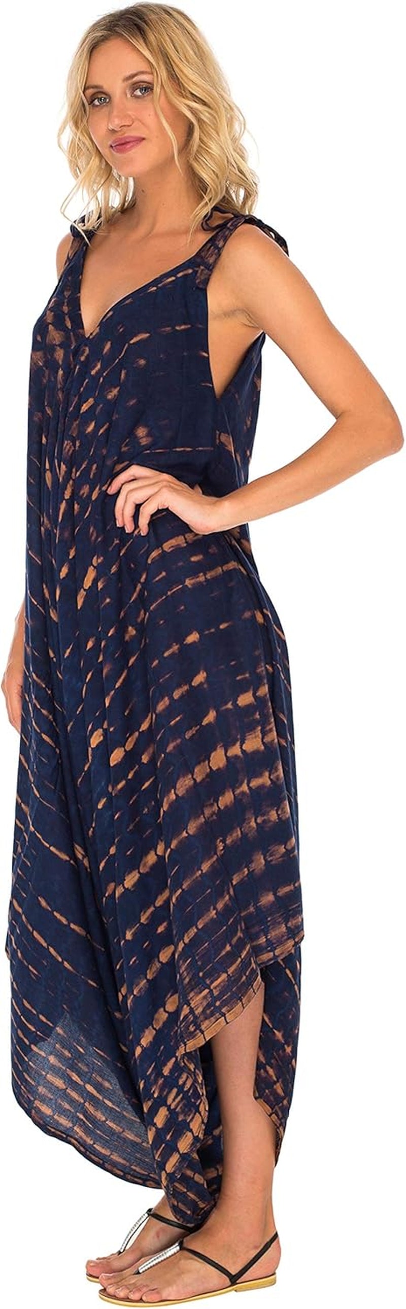 Womens Boho Harem Jumpsuit Casual Sleeveless One Piece Romper Wide Leg Loose Fit Tie Dye