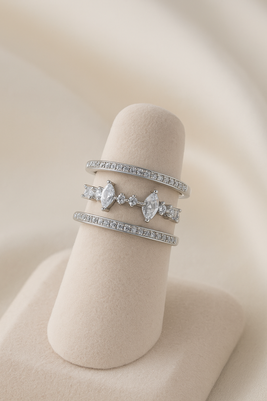 1pc Fashion Sterling Silver Cubic Zirconia Decor Layered Design Ring For Women For Decoration Gift