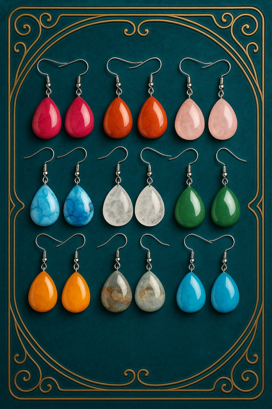 1 Pair Waterdrop Natural Stone Long Drop Earrings – Pink Crystal & Agate