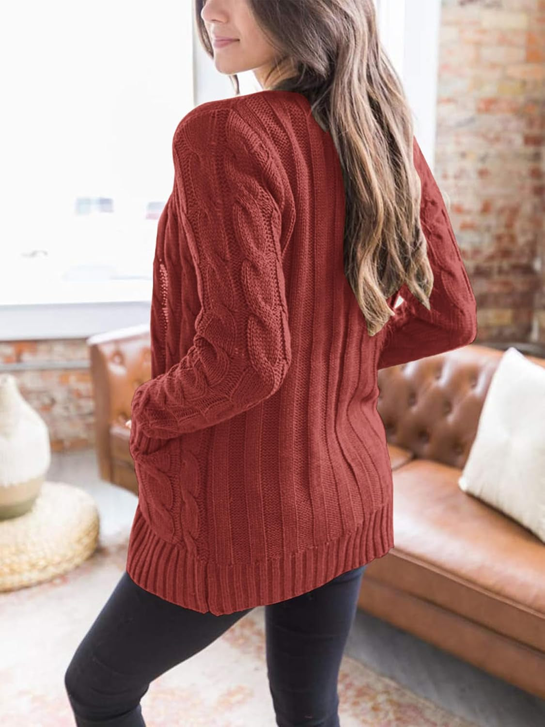 Women'S Open Front Cardigan Sweaters Fall Fashion Button down Cable Knit Chunky Winter Clothing Outerwear Coats