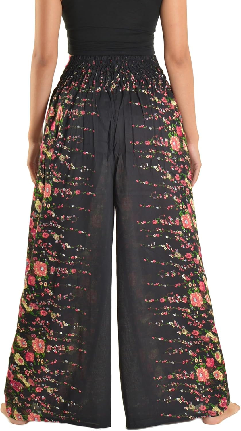 Womens Palazzo Slit Leg Wide Leg Wrap Pants Casual Beach Boho Hippie Bohemian Pilates Flowy Pants Sizes 2-18