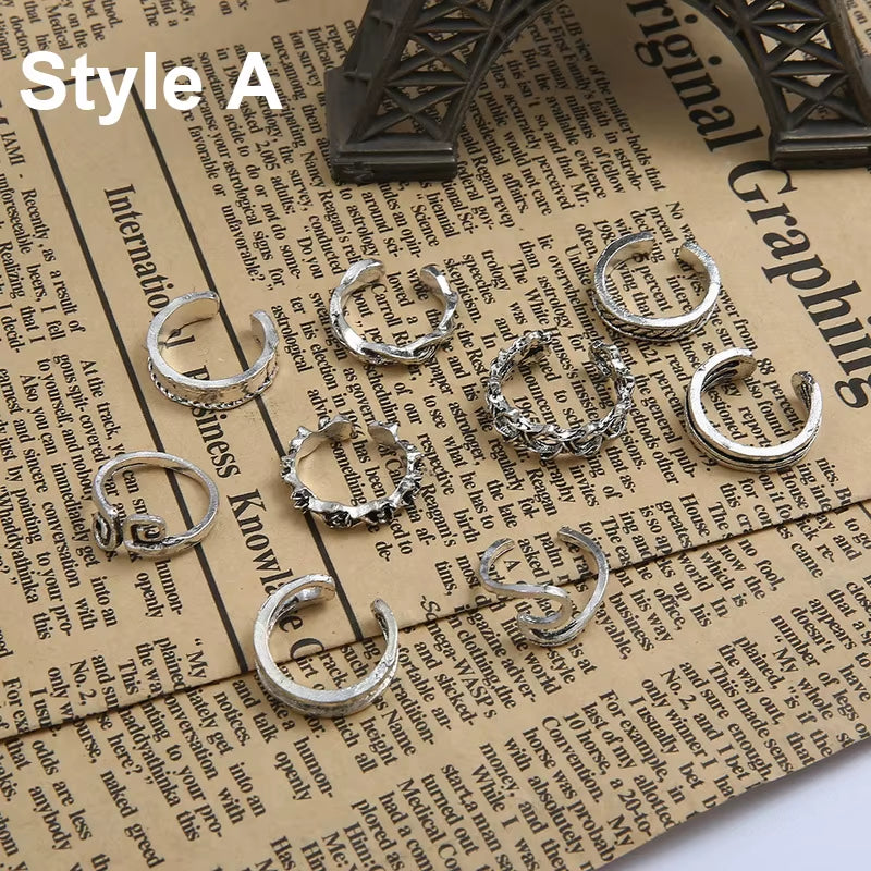 9Pcs Beach Foot Ring Open Adjustable Toe Rings Wave Alloy Ring Adjustable Rings Set for Women Foot Jewelry Boho