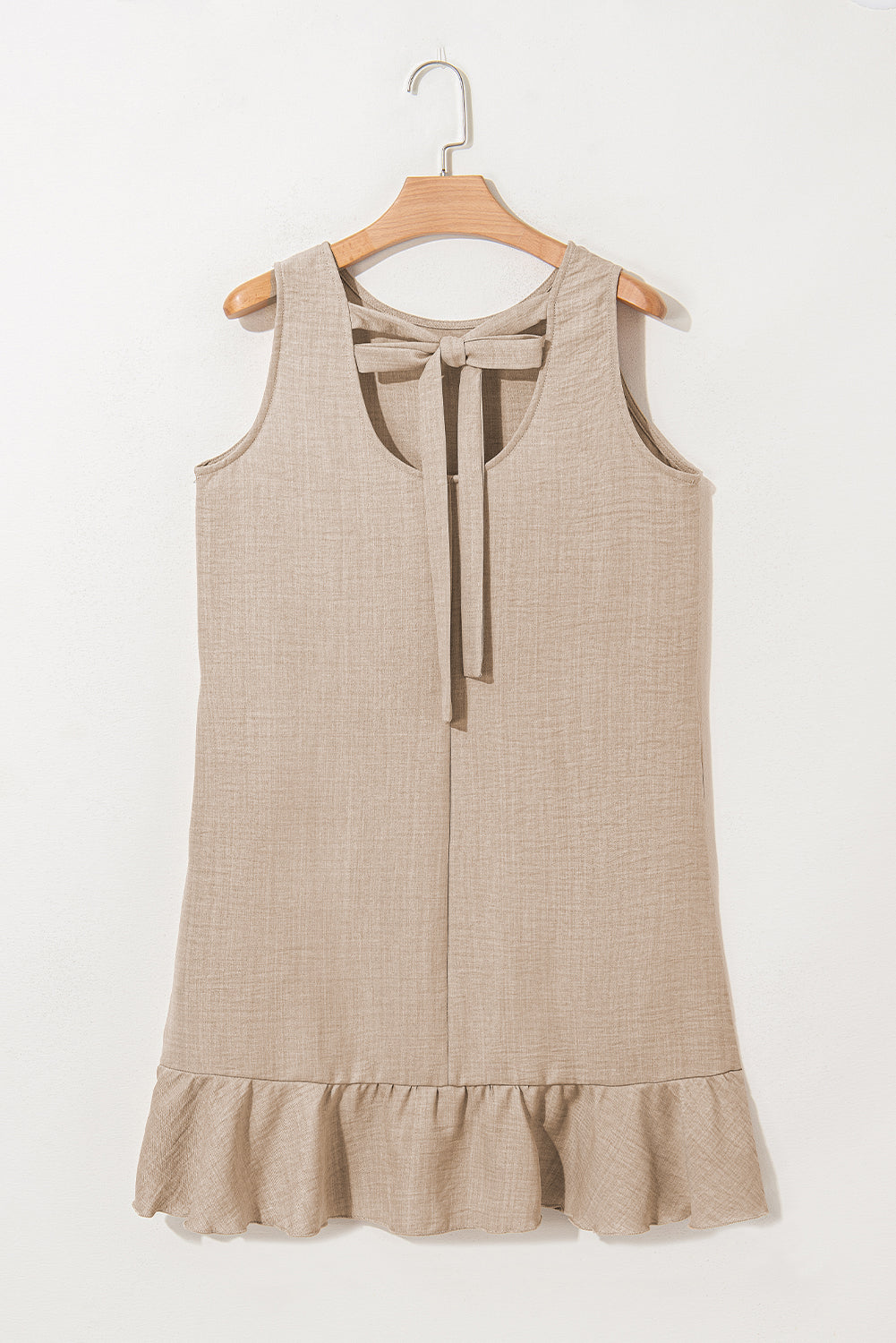 Smoke Gray Sleeveless Knot Backless Ruffle Hem Mini Dress
