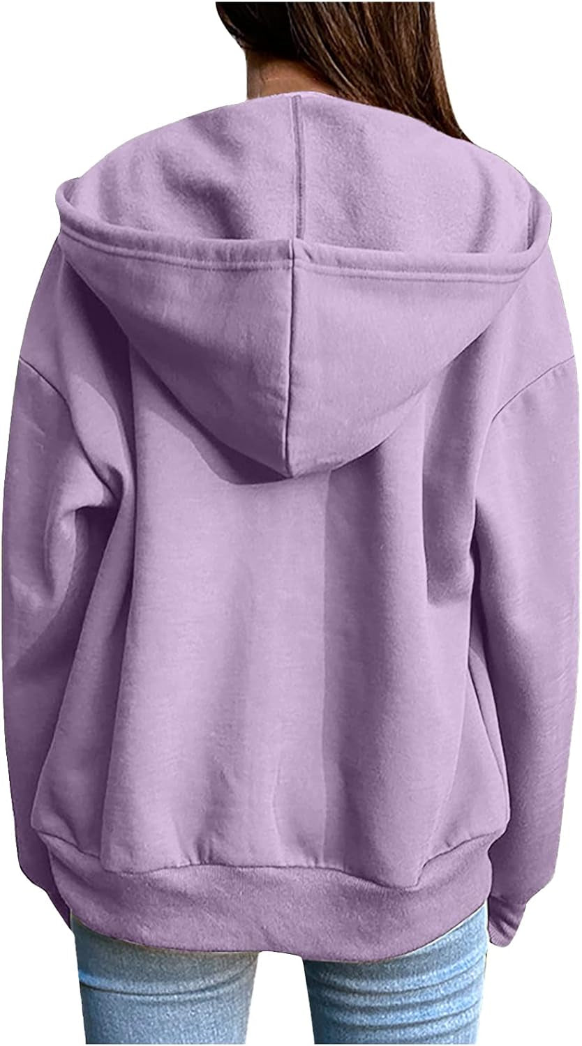 Womens Zip up Hoodie Coat, Winter Plush Long Sleeve Fuzzy Sweater Jacket Trendy Solid Color Comfy Oversized Outwear
