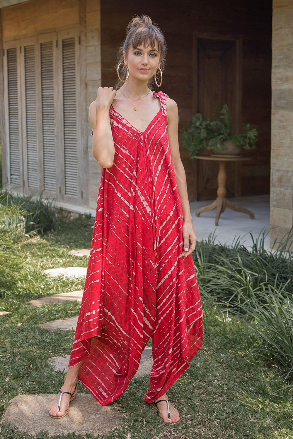 Womens Boho Harem Jumpsuit Casual Sleeveless One Piece Romper Wide Leg Loose Fit Tie Dye