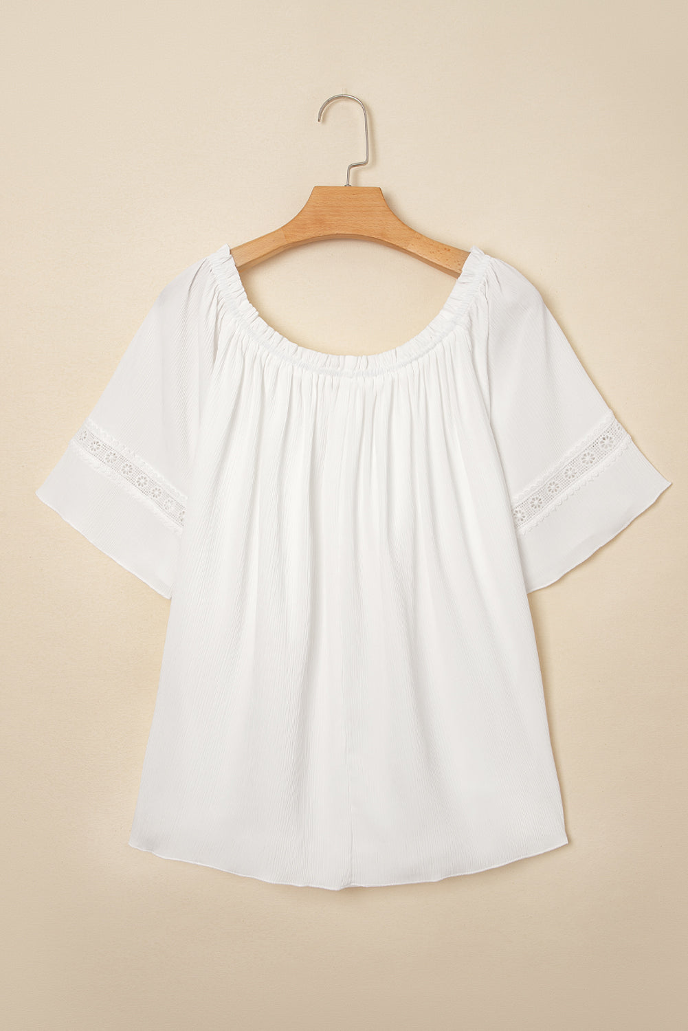 White Textured Frill Off Shoulder Lace Insert Sleeve Blouse