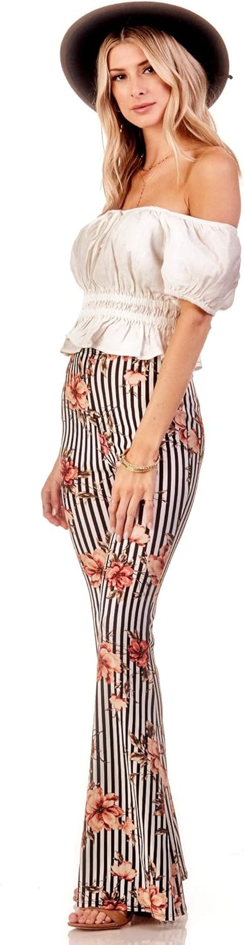 Boho Flare Pants, Elastic Waist, Wide Leg Pants for Women, Solid & Printed, Stretchy and Soft