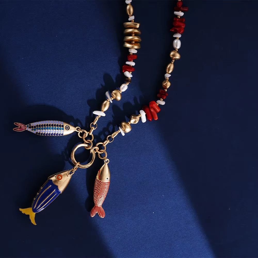 Cute Enamel Mermaid Necklace Fish Charm Pendant for Girls Women Ocean Animals Jewelry Gifts Charms Mermaid Accessories ﻿