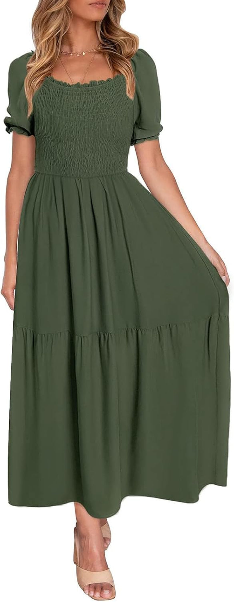 Women'S 2025 Summer Boho Floral Print Square Neck Ruffle Swing Beach Long Maxi Dress