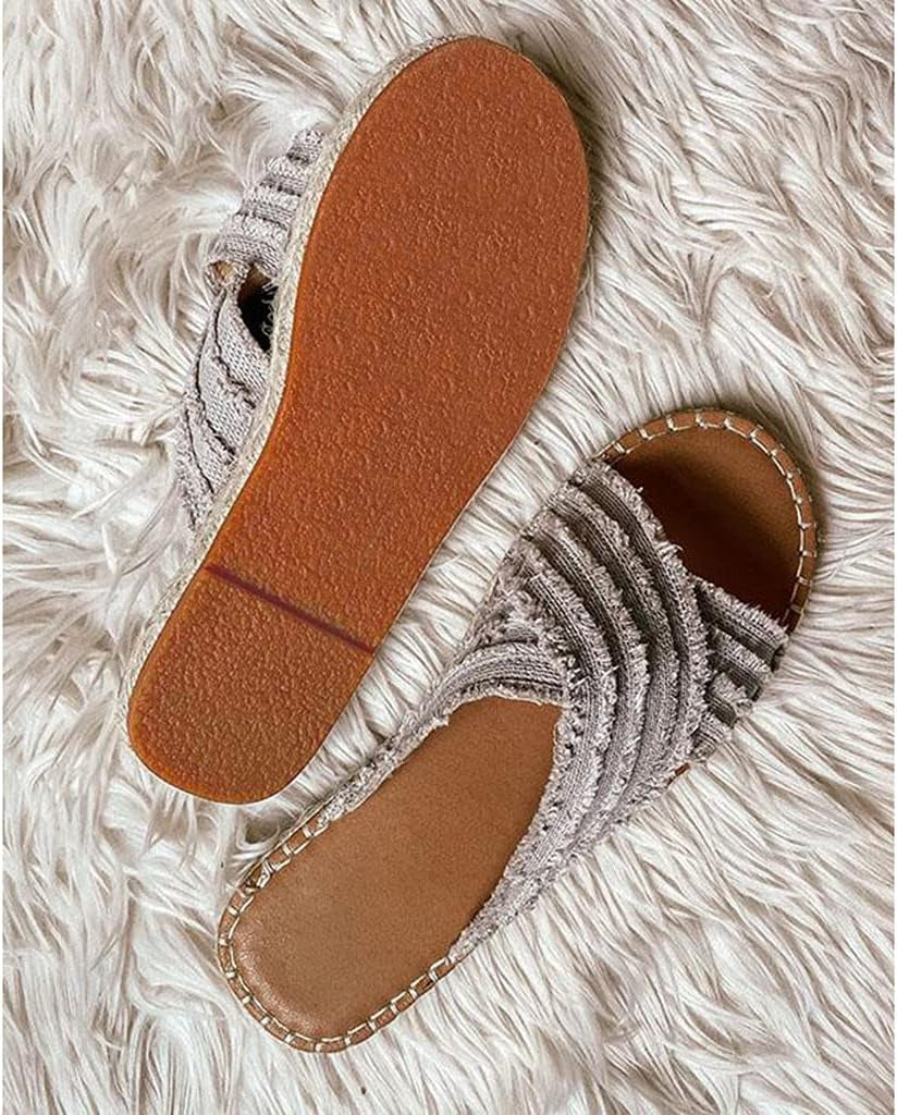 CLEO ESPADRILLE SLIDES, Cleo Cross Sandals-Flat-Bottomed Textile Cross Upper Rubber Espadrille Sole Sandals